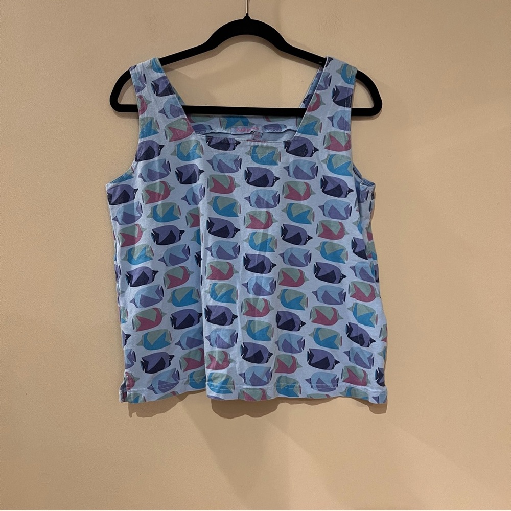 Light Blue Fish-Print Sleeveless Tank Top